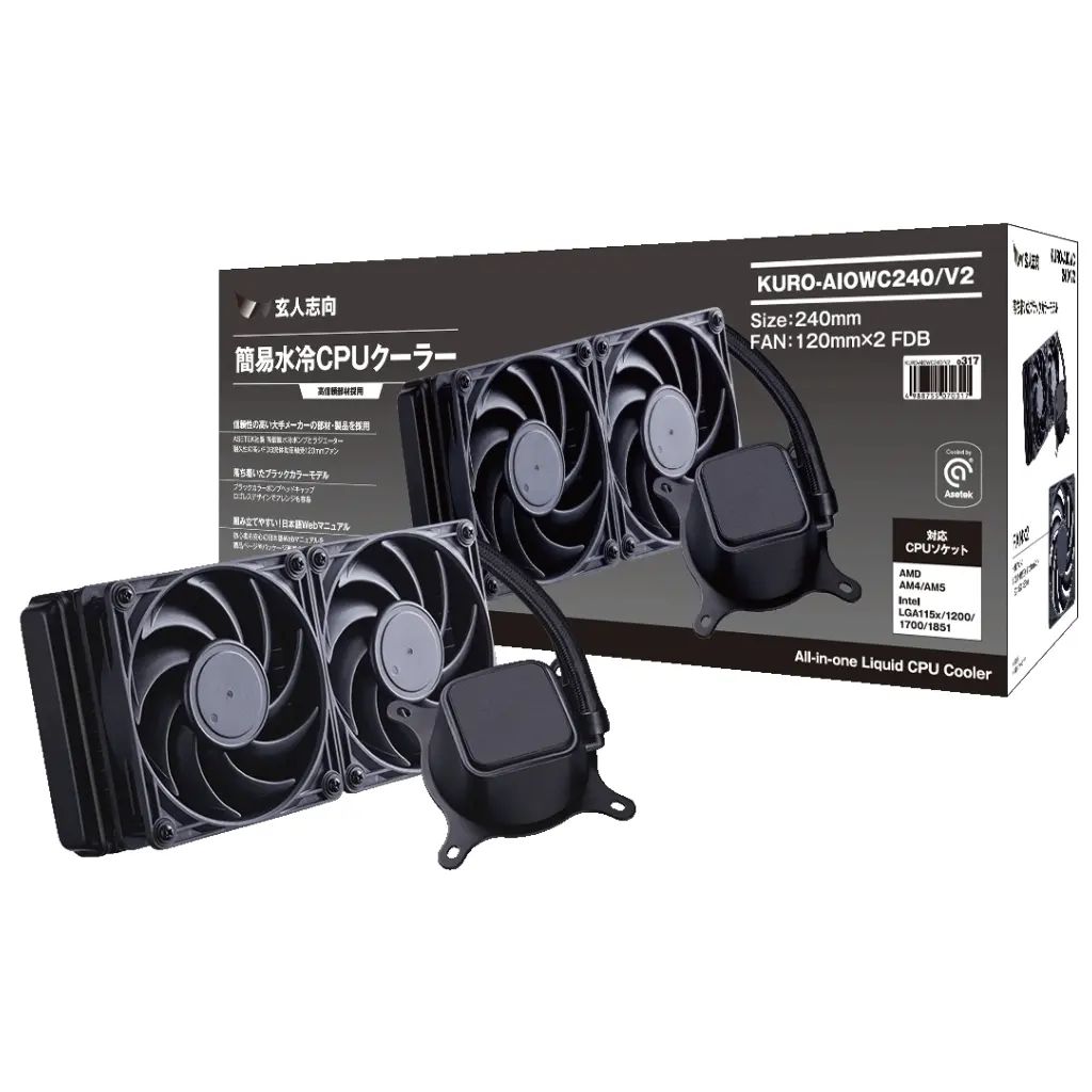 【中古】Windowsハード 【当社14日返金保証】簡易水冷CPUクーラー AIOWC/V2シリーズ 240mm/LED無し [KURO-AIOWC240/V2]