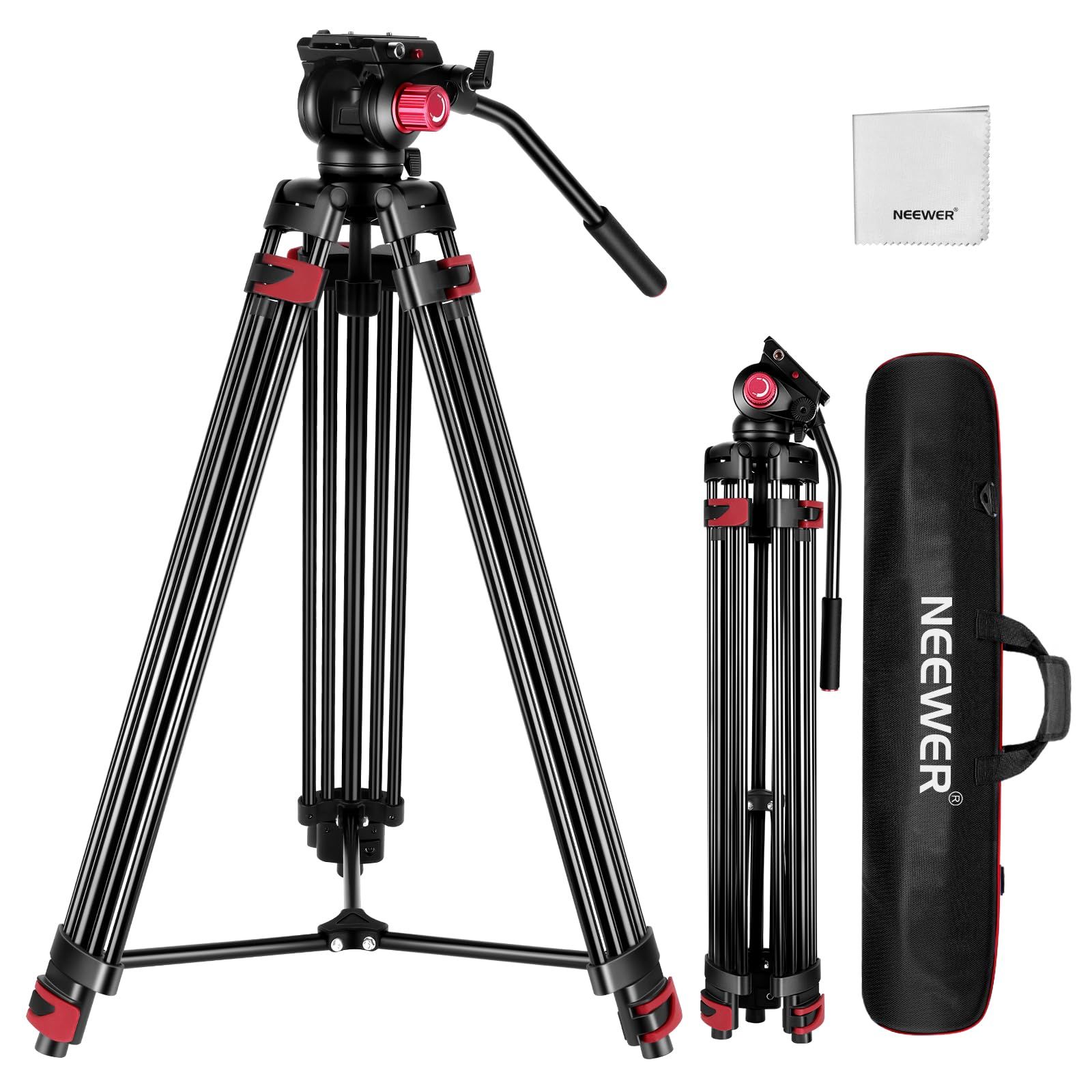 新品 NEEWER カメラ三脚 200cm ビデオ三脚 360°フルードヘッド/QRプレート/クリーニングクロス付き アルミ合金製 頑丈 DSLRカメラ/ビデオカメラ用 調整可能 大型 ビデオスタンド 耐荷重8kg