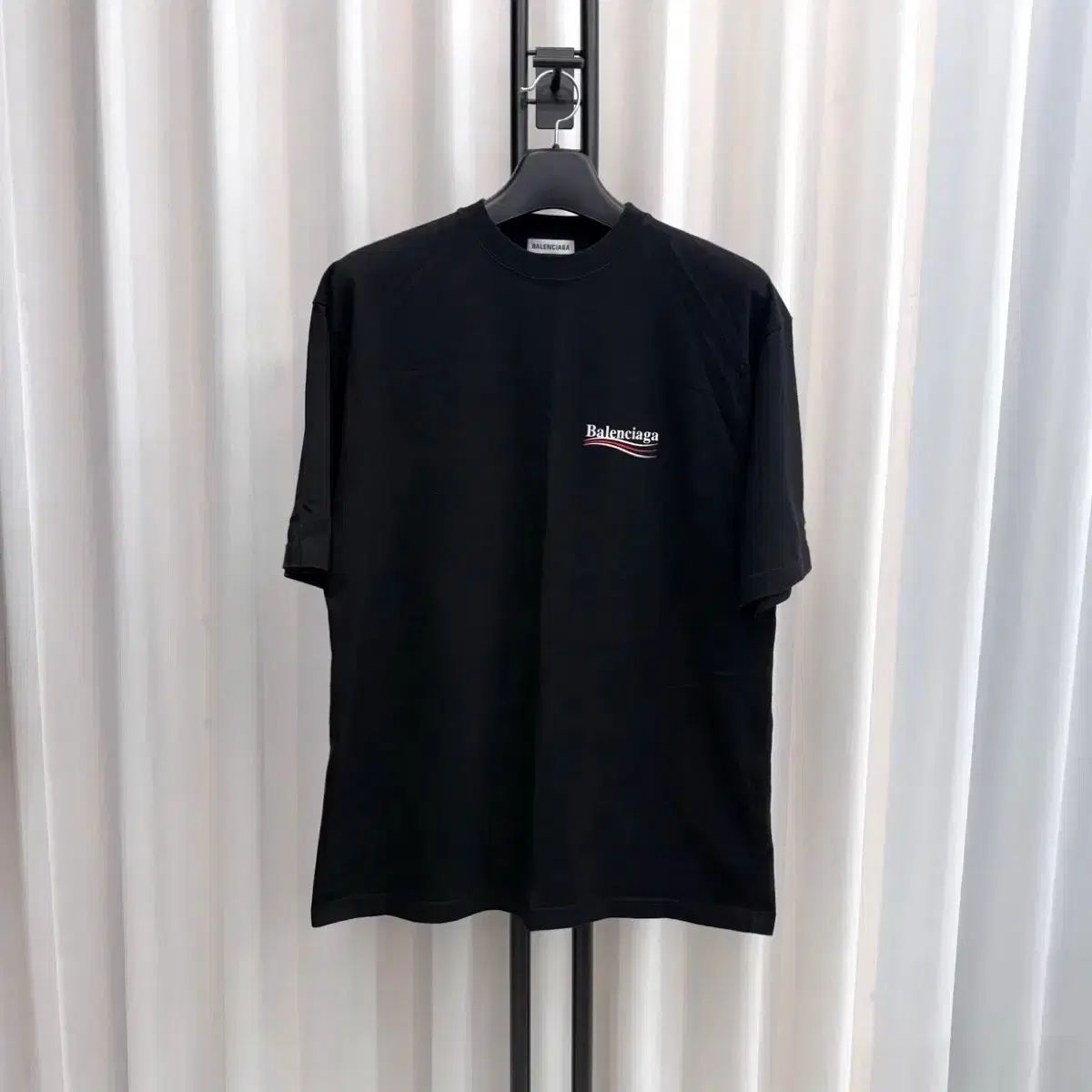 オーバーサイズ S バレンシアガ ウェーブロゴ 半袖 Tシャツ ブラック
