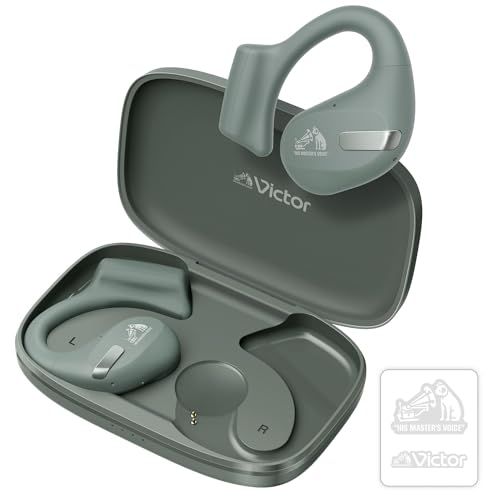 JVCケンウッド Victor HA-NP50T-GA ワイヤレスイヤホン Bluetooth オープンイヤー 耳をふさがない ながら聴き マルチポイント 耳掛け 最大38時間再生 マイク付き セージグリーン ステッカー付ｍａ
