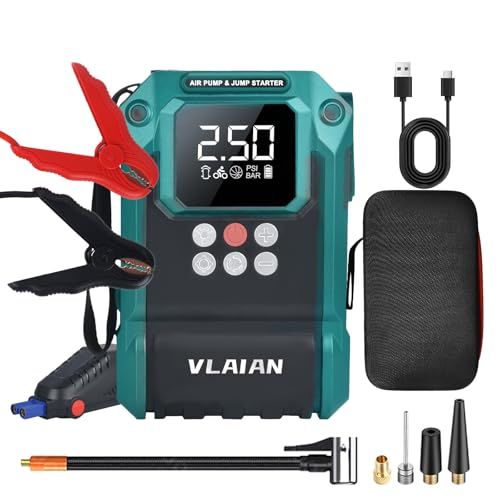 VLAIAN ジャンプスターター、エンジンスターター、DC/USB急速充電 150PSI 急速膨張 自動停止機能 自転車/バイク/車/ボールに適用 LED緊急 PSE認証koe c1657f0b