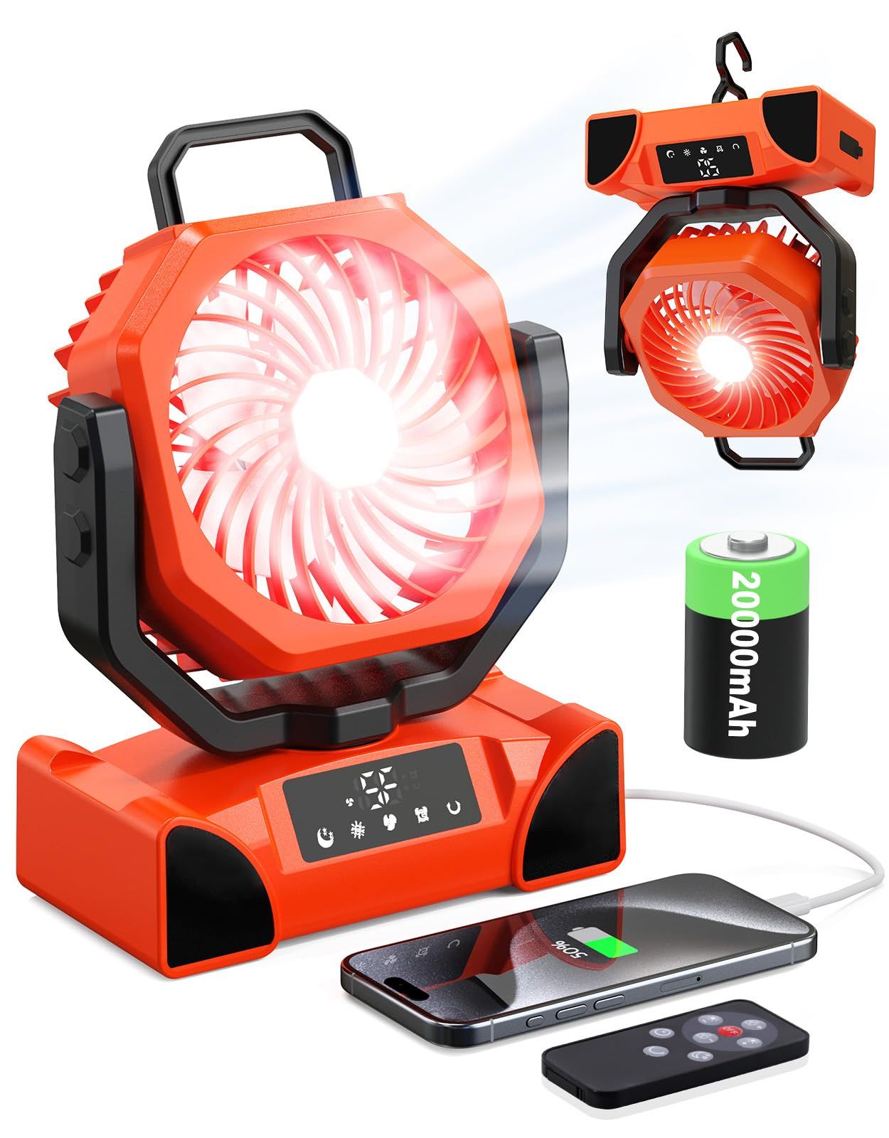 【2025新登場 涼風マスター】KINGLEAD 20000mAhキャンプ扇風機 DCモーター 5段階風量 3色調光 LEDディスプレイ タッチ操作 TYPE-C 充電式 自動首振り 睡眠モード タイマー機能 コンパクト サーキュレーター 卓上扇風機 キャts