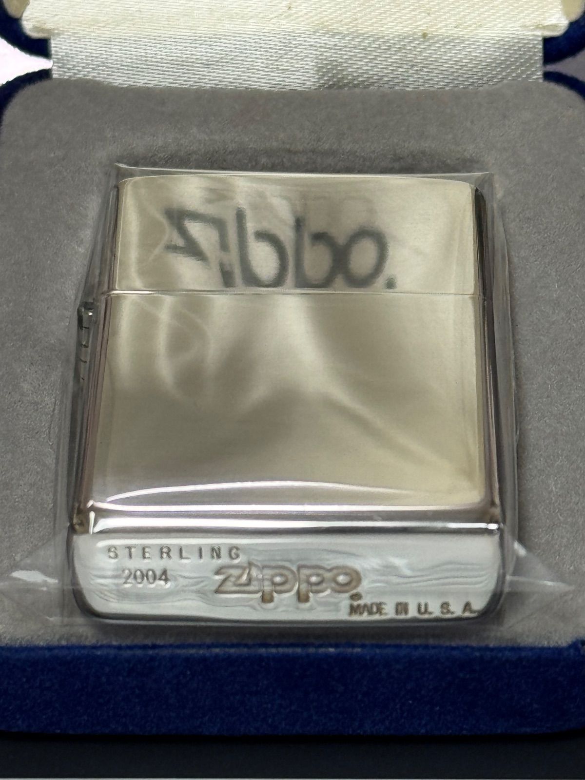zippo スターリングシルバー 純銀 STERLING SILVER 年代物 2004年製 silver シルバー デットストック シルバーインナー 同年代 2004年製 ベロアケース 保証書 収納布袋
