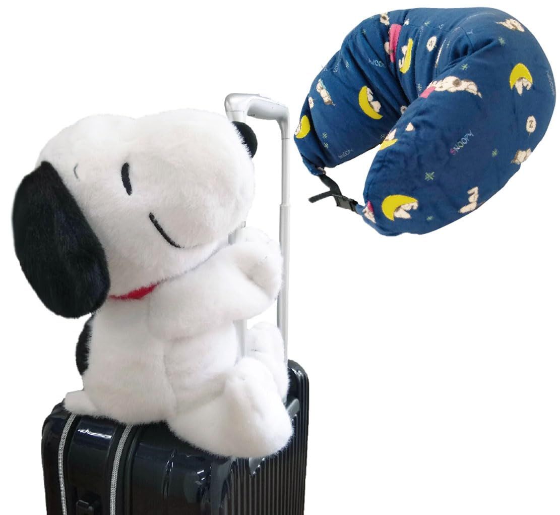 SNOOPY トラベル ネックピロー 空気枕 マイクロビーズ ふわふわ 裏返す かわいい キャラクター に変身 つれてって！ スヌーピー 星空ｍａ