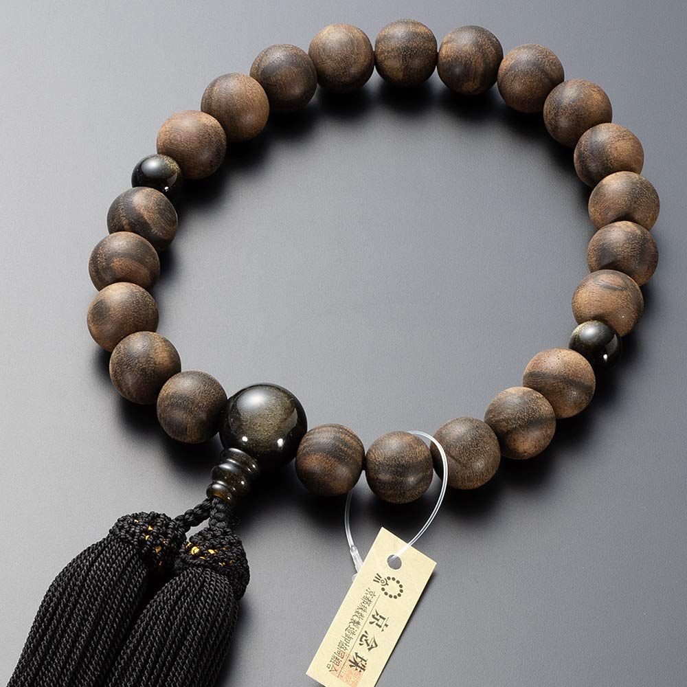 【新品】仏壇屋 滝田商店 京念珠 数珠 男性用 縞黒檀(素引き) 金黒曜石仕立 22玉 正絹房 数珠袋付 すべての宗派で使える 証明書付 f3bbd191