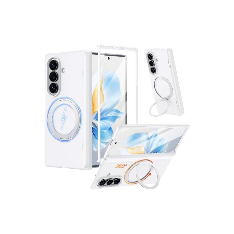 PETORA Galaxy Z Fold7 用 ケース リング付き MagSafe対応【360度回転式マグネットスタンド・縦横両対応】ガラスフィルム付き 米軍MIL規格 耐衝撃 ヒンジ保護 レンズ保護 黄ばみ防止 指紋防止 滑り止め マグセーフワイヤレス充電対