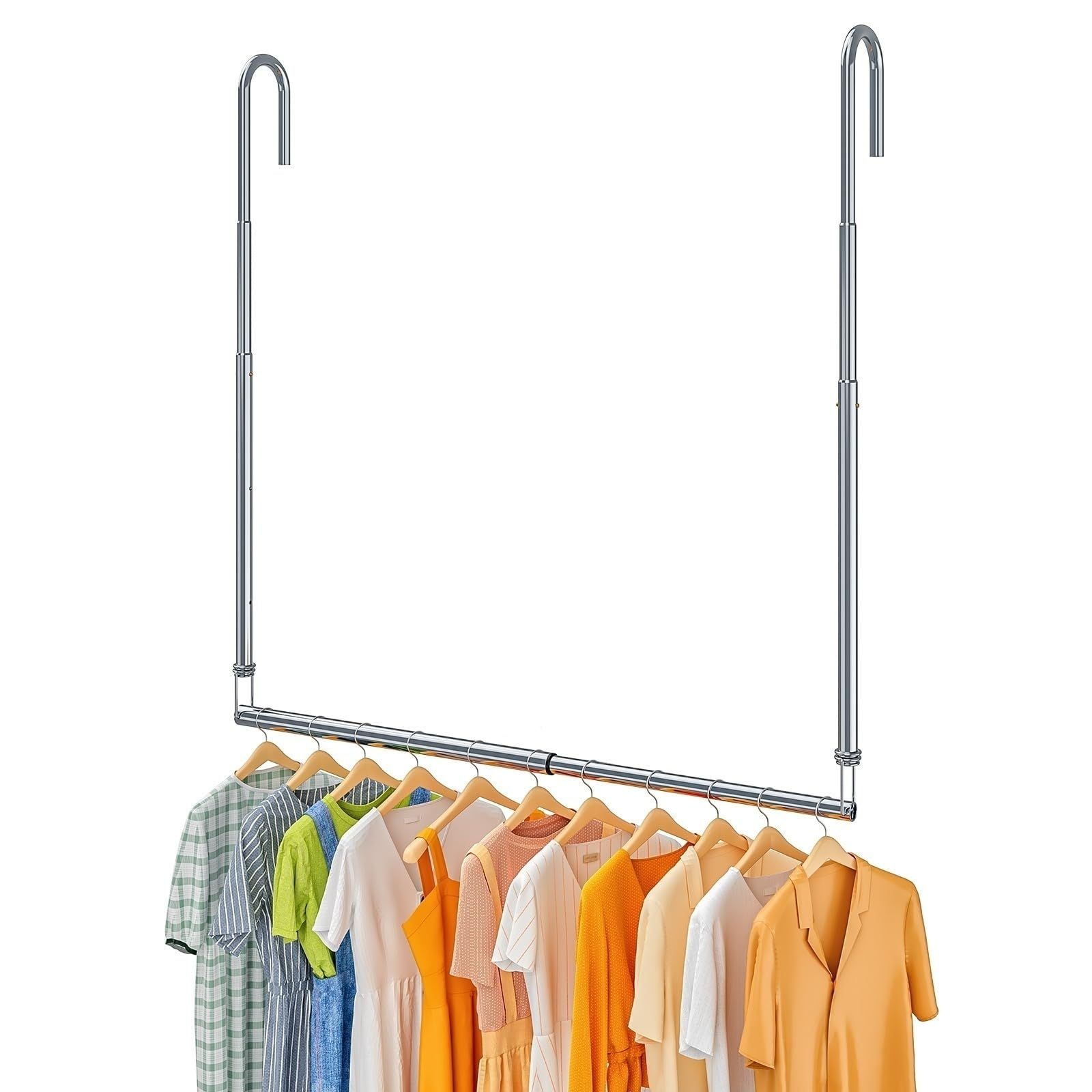 Kanouhope クローゼット 物干し ハンガー レール 吊り下げ 収納 伸縮式 ステンレス製 高さ調整 62cm?94cm 幅調整 52.5cm?93cm 耐荷重 スペース節約 衣類収納 押入れ クローゼットオーガナイザーt 1c2cdc23