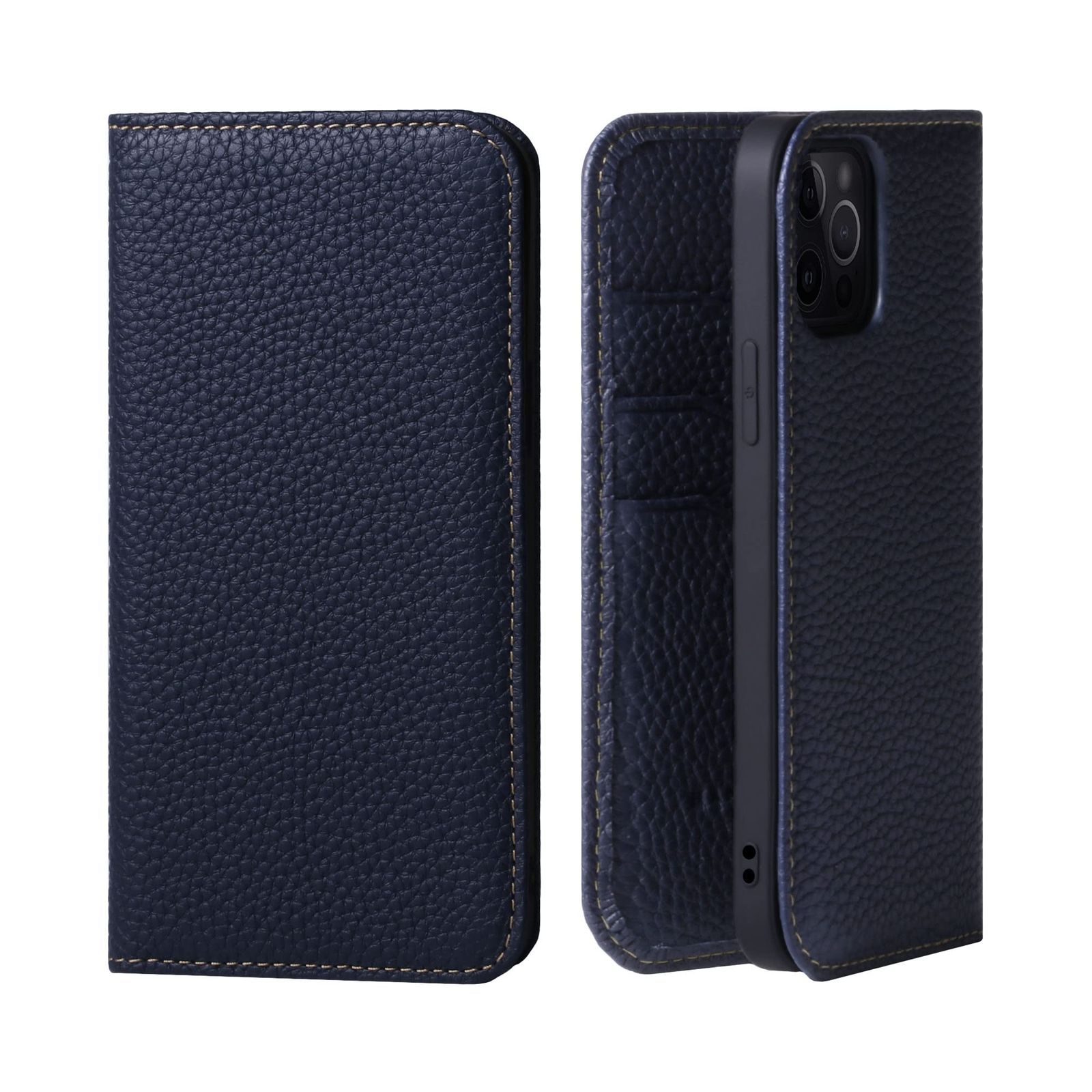 新品 HANATORA for iPhone 14Pro ケース 手帳型 本革 スマホケース スマホ スタンド コードホルダー 付き シュリンクカーフレザー マグネットなし ブルーインディゴ PH-14Pro-BlueIndigo ギフト 誕生日 女性 男性
