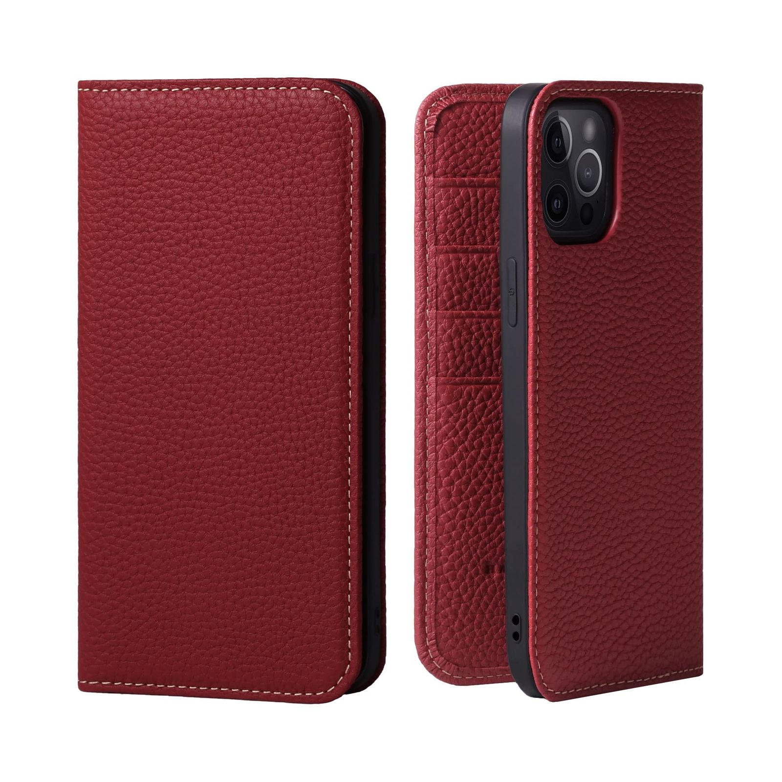 新品 HANATORA for iPhone 13ProMax ケース 手帳型 本革 スマホケース スマホ スタンド コードホルダー 付き シュリンクカーフレザー マグネットなし レッド PH-13ProMax-Red ギフト 誕生日 女性 男性 彼女 お母さ