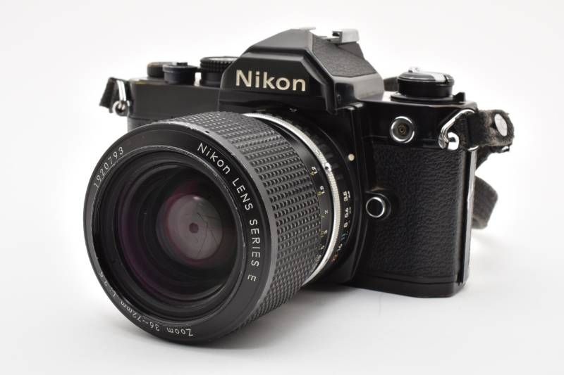 【完動品】Nikon FM + 55mm f3.5 フィルム一眼レフ 動作確認済 実用品 Nikon ニコン FM 黒 ブラック / Ai-S SERIES E Zoom 36-72mm