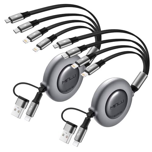 MINLU 4in1 充電ケーブル 巻き取り マルチ充電 3.5A usb アダプター 変換 usb-a/c to usb-c/2*lightning/micro usb ケーブル データ転送 スマホ充電コード iPhone 17 16 15 74556518