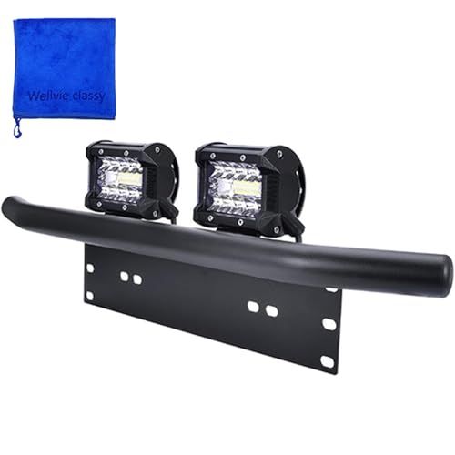 Wellvie LED パイプバンパー ワークライト付 ナンバープレート ライト ステー セット 汎用 ブラック ランクル ハイエース ジムニー パジェロ デリカ 他 カーパーツ カー用品 車専用(沖縄・離島の方不可)