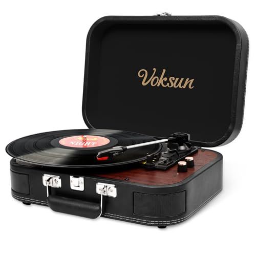 VOKSUN レコードプレーヤー Bluetooth送信と受信 USB録音可能 外部スピーカーに繋ぎ 33/45/78回転と7/10/12インチレコード対応 スピーカー内蔵 レトロ 日本語説明書 ブラック 2年保障 S300/ 44ba84d9