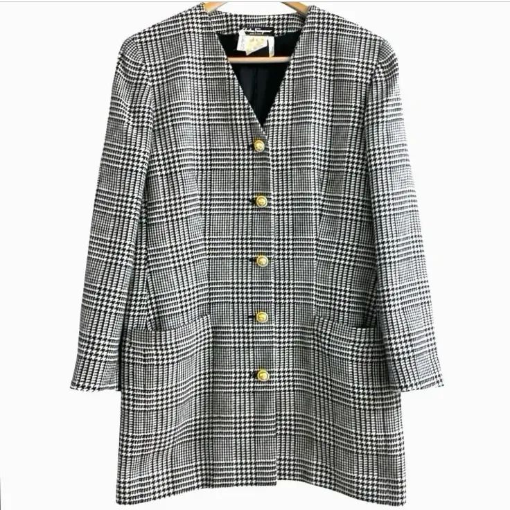 Salvatore Ferragamo サルヴァトーレ フェラガモ グレンチェック 金釦 ウール カシミヤ ノーカラージャケット レディース 44