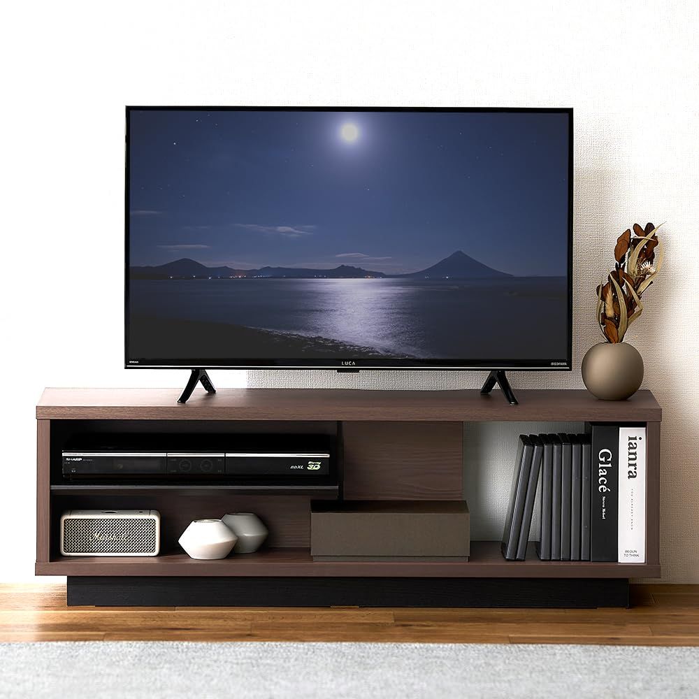 【45型まで対応】アイリスオーヤマ 『コードを隠せる』 テレビ台 収納棚付き AVボード テレビボード 幅100cm スタンダードタイプ OTS-100SR ウォールナット/ブラックｍａ