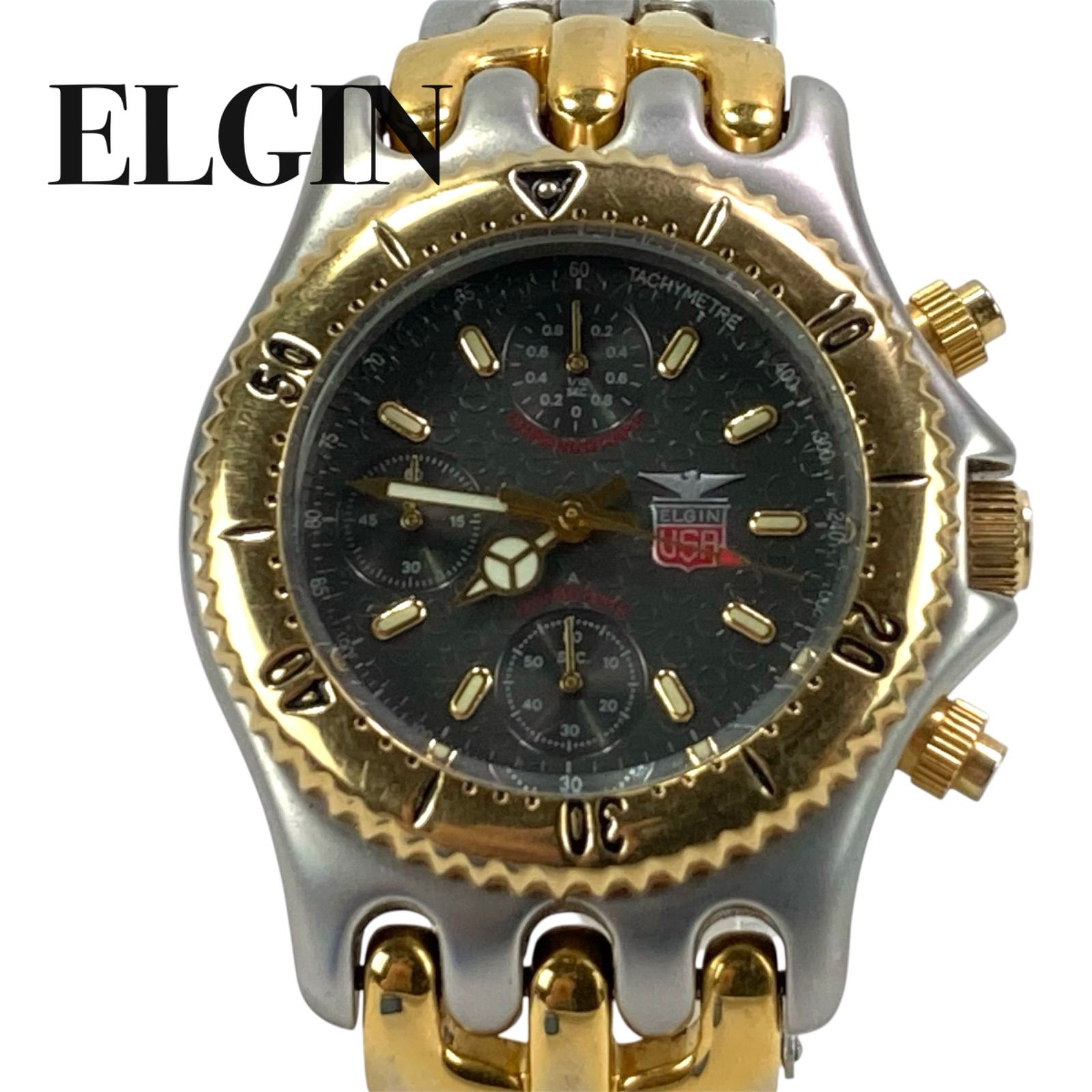 新品電池交換済み 美品】エルジン ELGIN 腕時計 クロノグラフ FK-528-A 