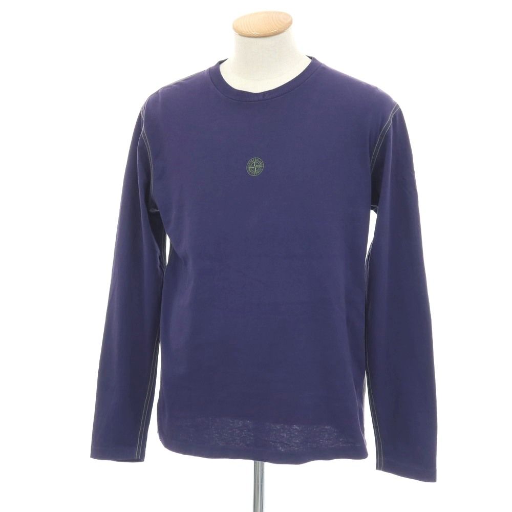 【中古】ストーンアイランド STONE ISLAND コットン クルーネック 長袖Ｔシャツ パープルxグラスグリーン【サイズS】【メンズ】