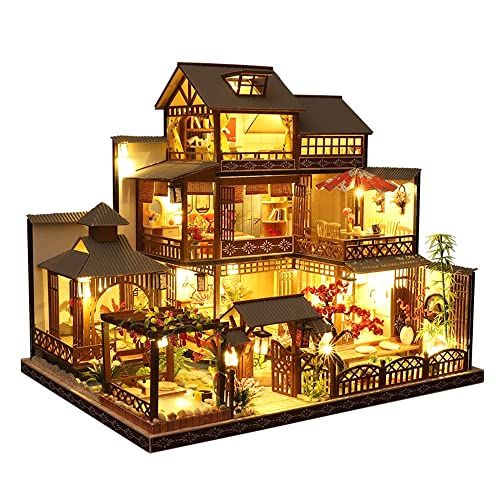 moin moin 1/24 ドールハウス ミニチュア 手作りキット セット 【 日本語説明書 】 もみじが印象的な日本庭園のある 老舗 旅館 - 雅泉 (まさみ) - LEDライト + アクリルケース + オルゴール (パッヘルベル の カ c7f4e5fa