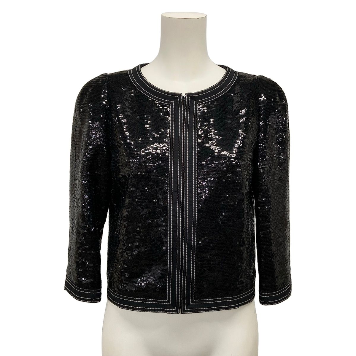 CHANEL(シャネル) ジャケット サイズ38美品 - P45044 黒 七分袖/スパンコール/ジップアップ/春/秋 シルク 85,745円