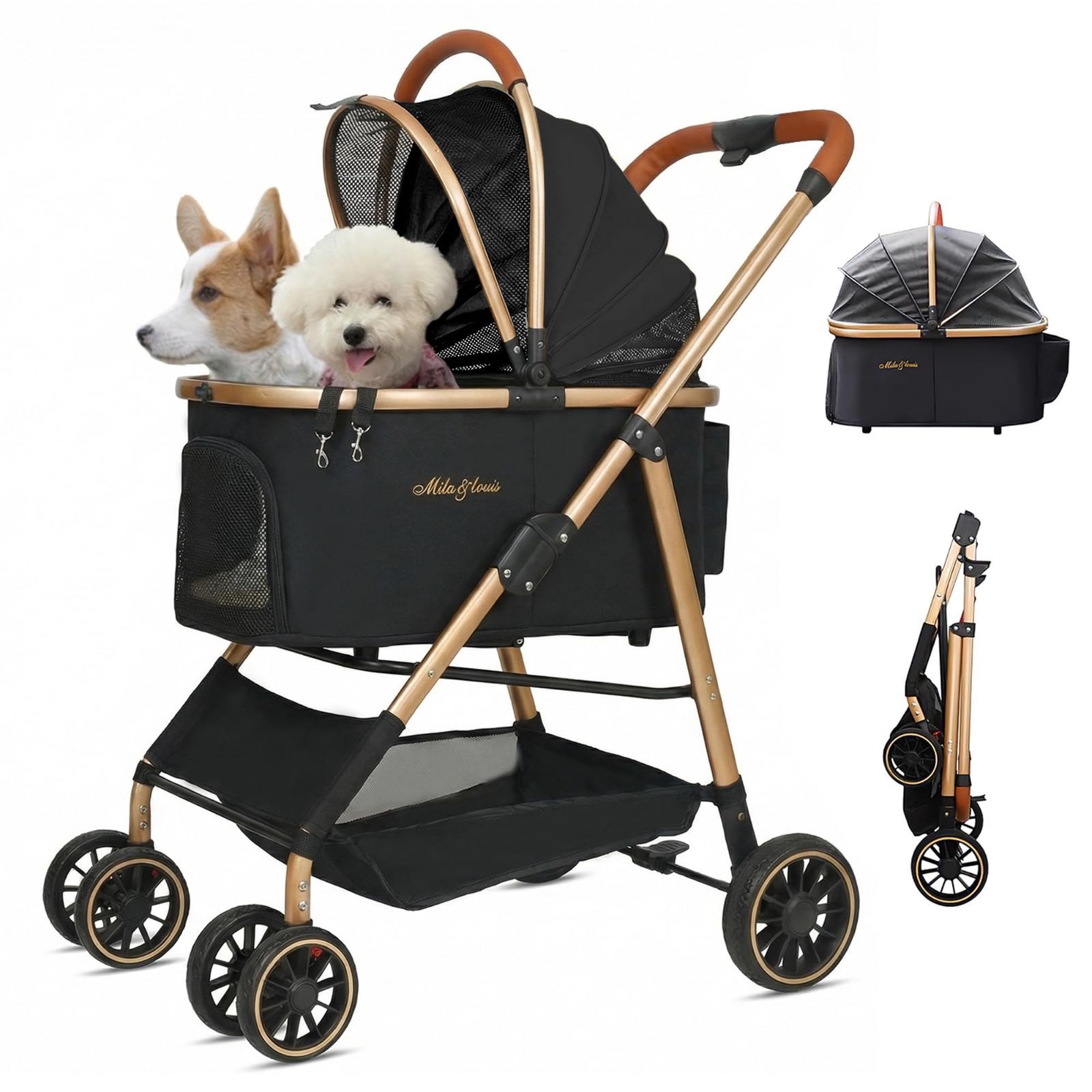 【在庫セール】犬用 4輪耐摩耗 ベビーカー カート人気 ドッグ バギー 犬 ワンタッチペットかーと折たたみ可能 軽量ファッション ペットバギー 衝撃吸収ユニバーサルホイール後輪片足ブレーキ 取り外し可能 コンパクト ペットカート分離型 多頭の小型犬&猫 中型犬 9,616円