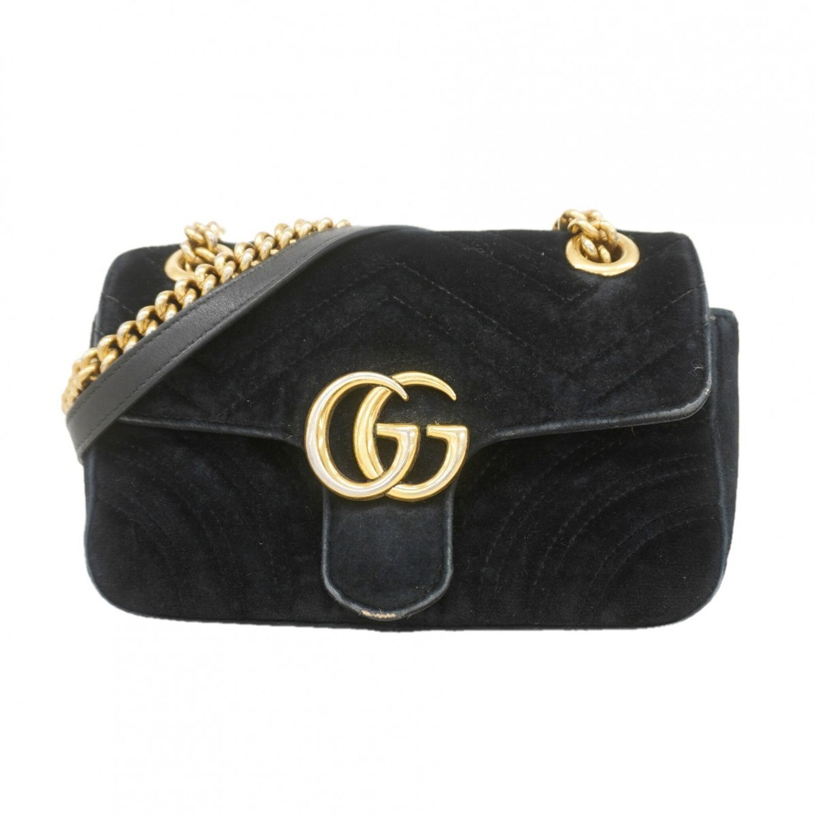 グッチ(Gucci) グッチ ショルダーバッグ GGマーモント 446744 スウェード ブラック レディース