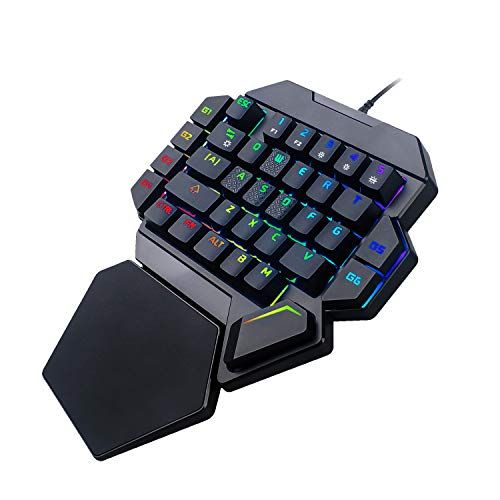 片手キーボード ゲーミングキーボード メカニカル 青軸 左手用キーパッド 35キー LEDバックライト RGB発光 リストレスト付き USB有線 Windows/Mac対応 FPS/TPSゲームに最適ｍａ