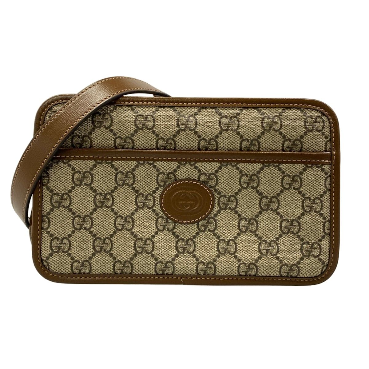GUCCI(グッチ) ショルダーバッグ美品 GGスプリーム 658572 ベージュ×ダークブラウン レザー