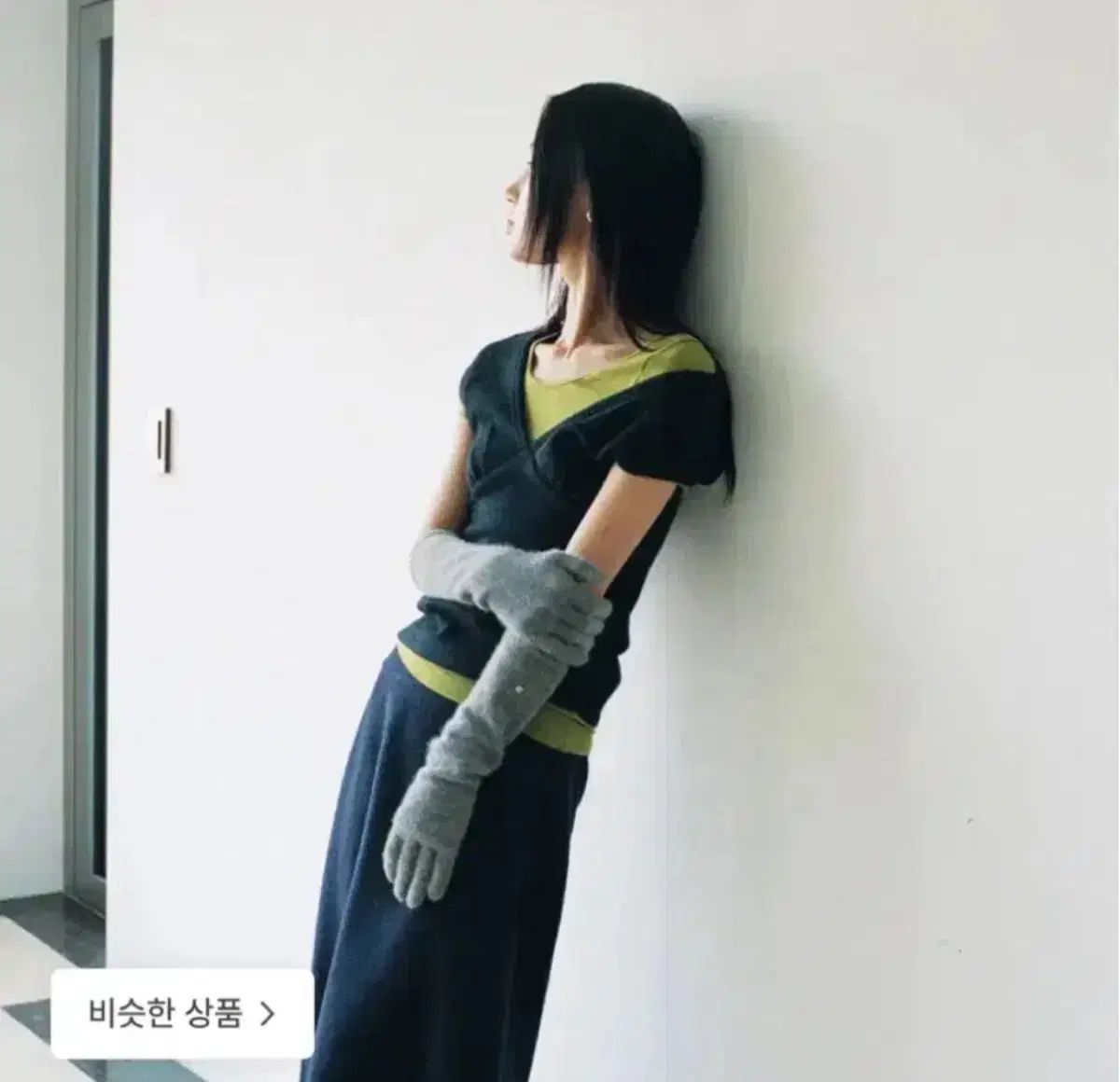 ウール モノハ scallop cap sleeve top (melange gray
