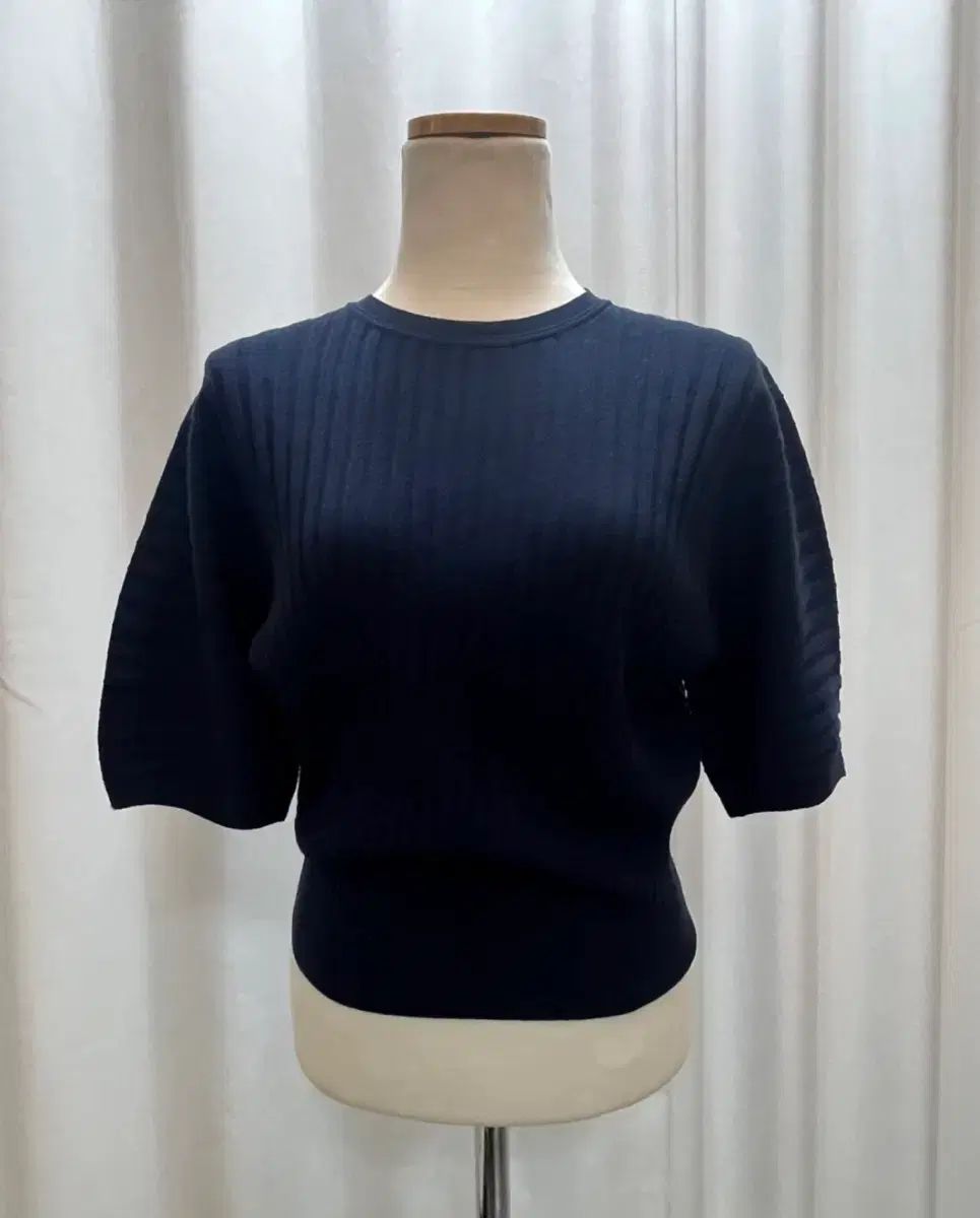 23年 The HANDSOME the CASHMERE ウール 半袖 ニット ネイビー 85 新品級