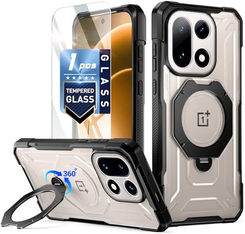 POETIC OnePlus 15用ケース | MagSafe対応 | ミリタリーグレード耐衝撃保護カバー | 360°回転式マグネットリングスタンド | 強化ガラススクリーンプロテクター付属 | ブラック/クリア/ 5722ff5a