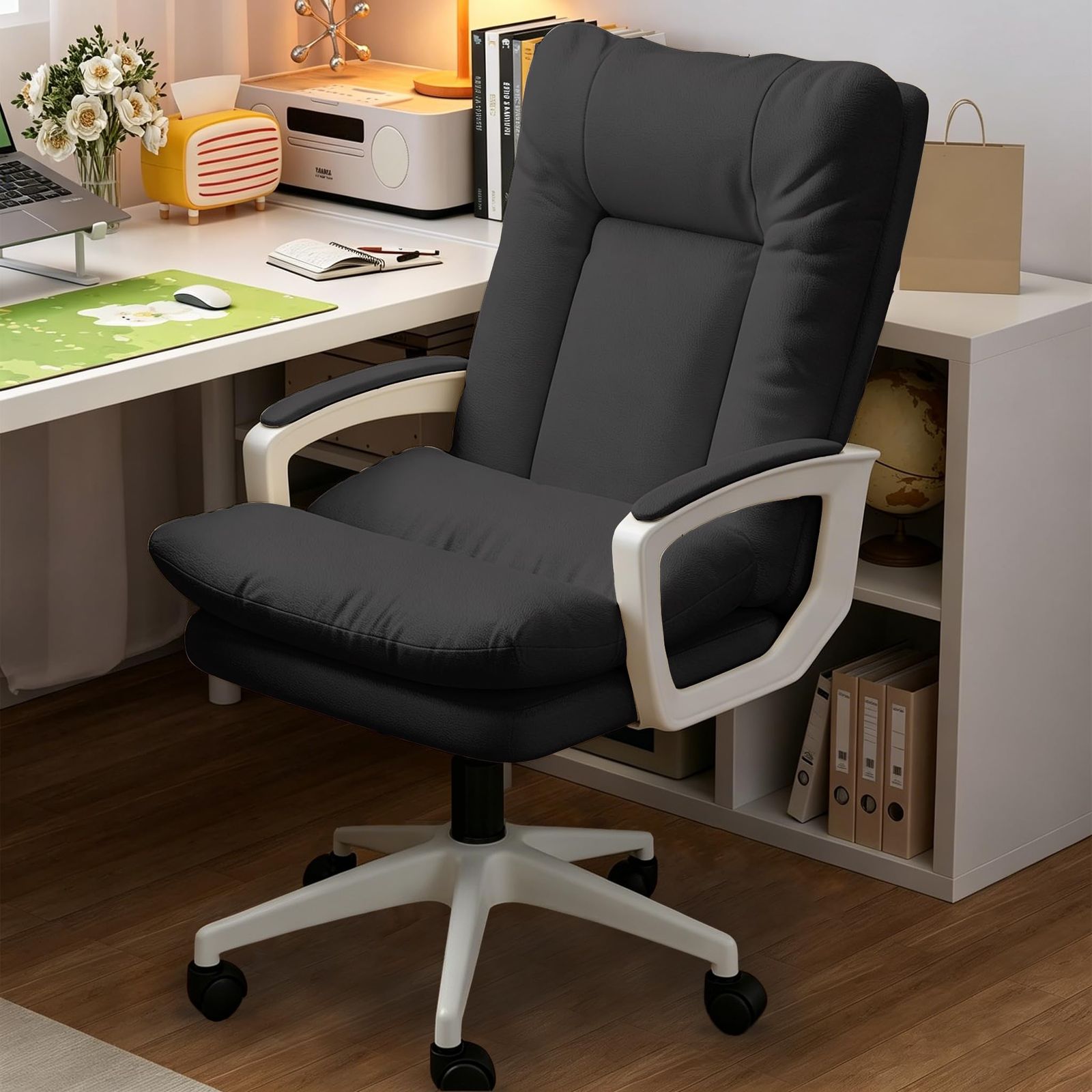 PQNLXLN デスクチェア オフィスチェア chair パソコンチェア 背もたれ椅子 おしゃれ ワークチェア 人間工学 キャスター付き 360°自由回転 昇降機能付き 在宅ワーク 椅子