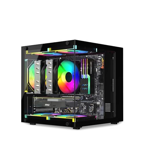 超小型 MicroATX MiniITX PCケース 強化ガラス側板 コンパクトデスクトップケース (ブラック)/ dddb2ff5