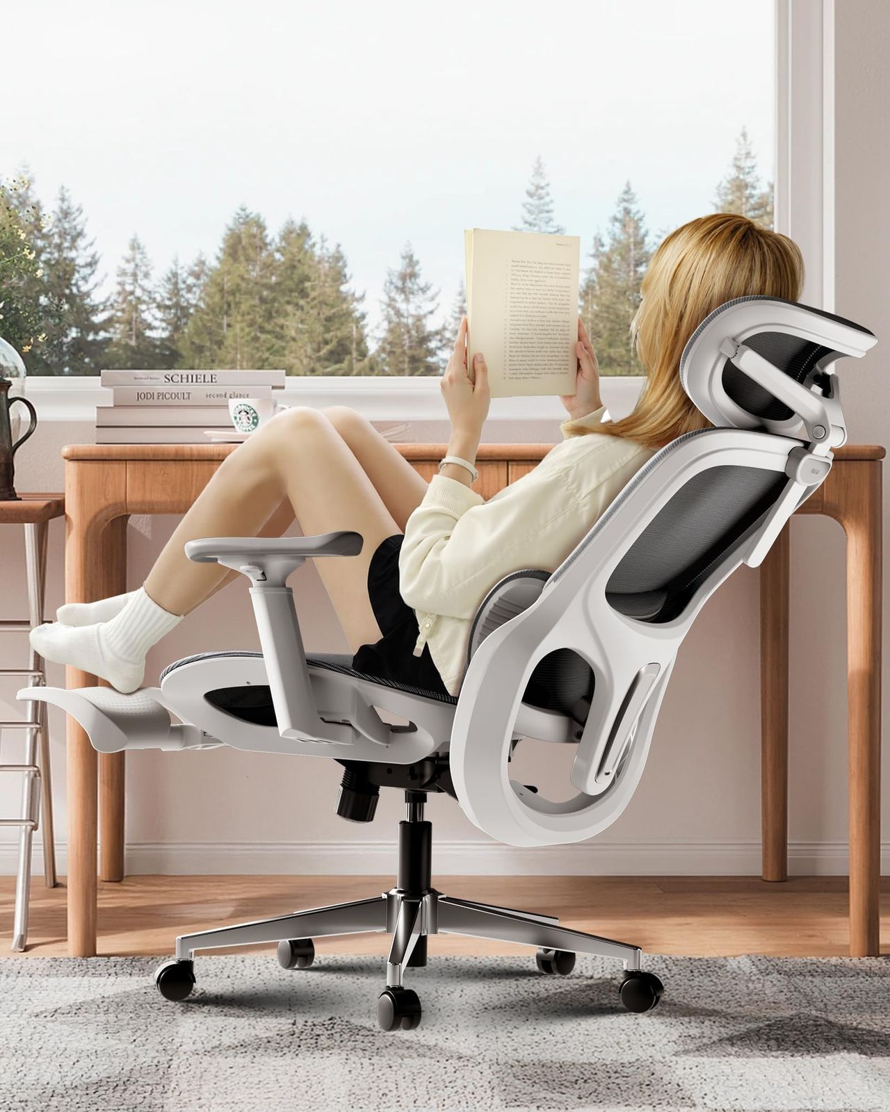 Hbada P2 オフィスチェア デスクチェア 椅子 テレワーク ワークチェア パソコンチェア 3Dランバーサポート3Dヘッドレストオットマン付き(グレー)