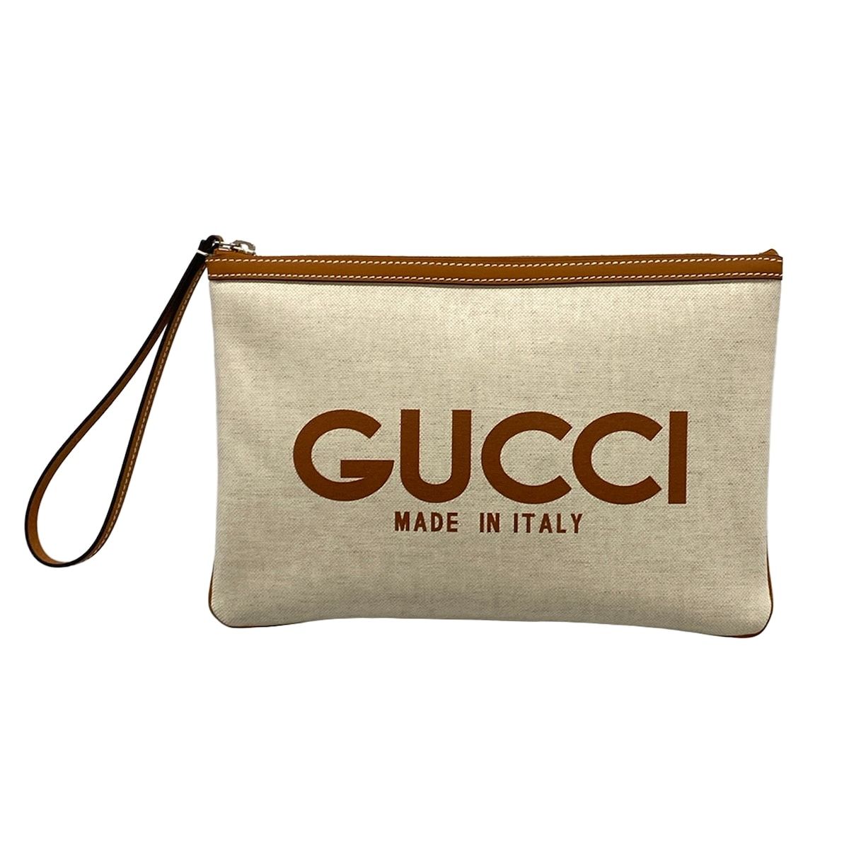 GUCCI(グッチ) クラッチバッグ美品 - 777165 アイボリー×ブラウン レザー
