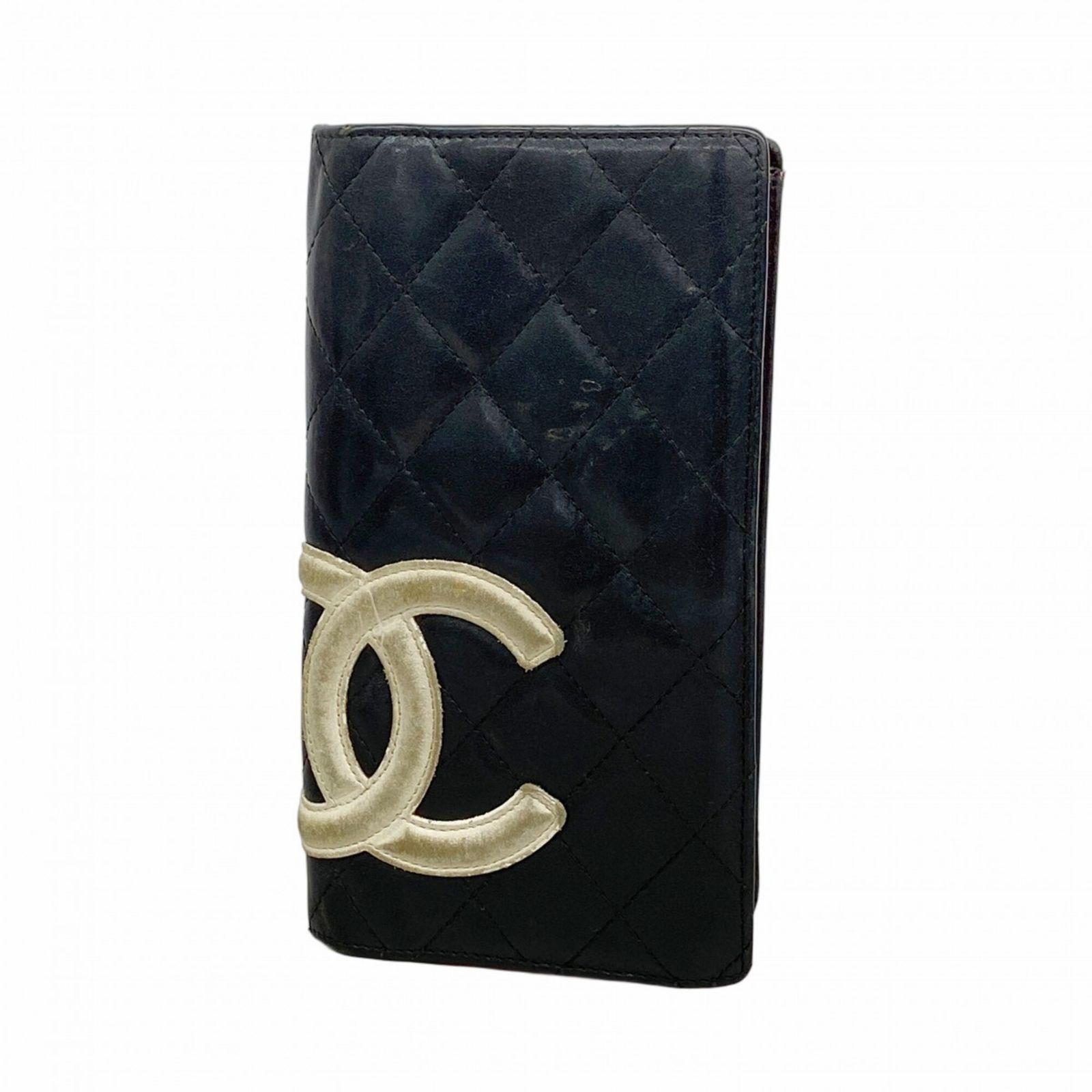 シャネル(Chanel) シャネル 長財布 カンボン ラムスキン ブラック ホワイト レディース