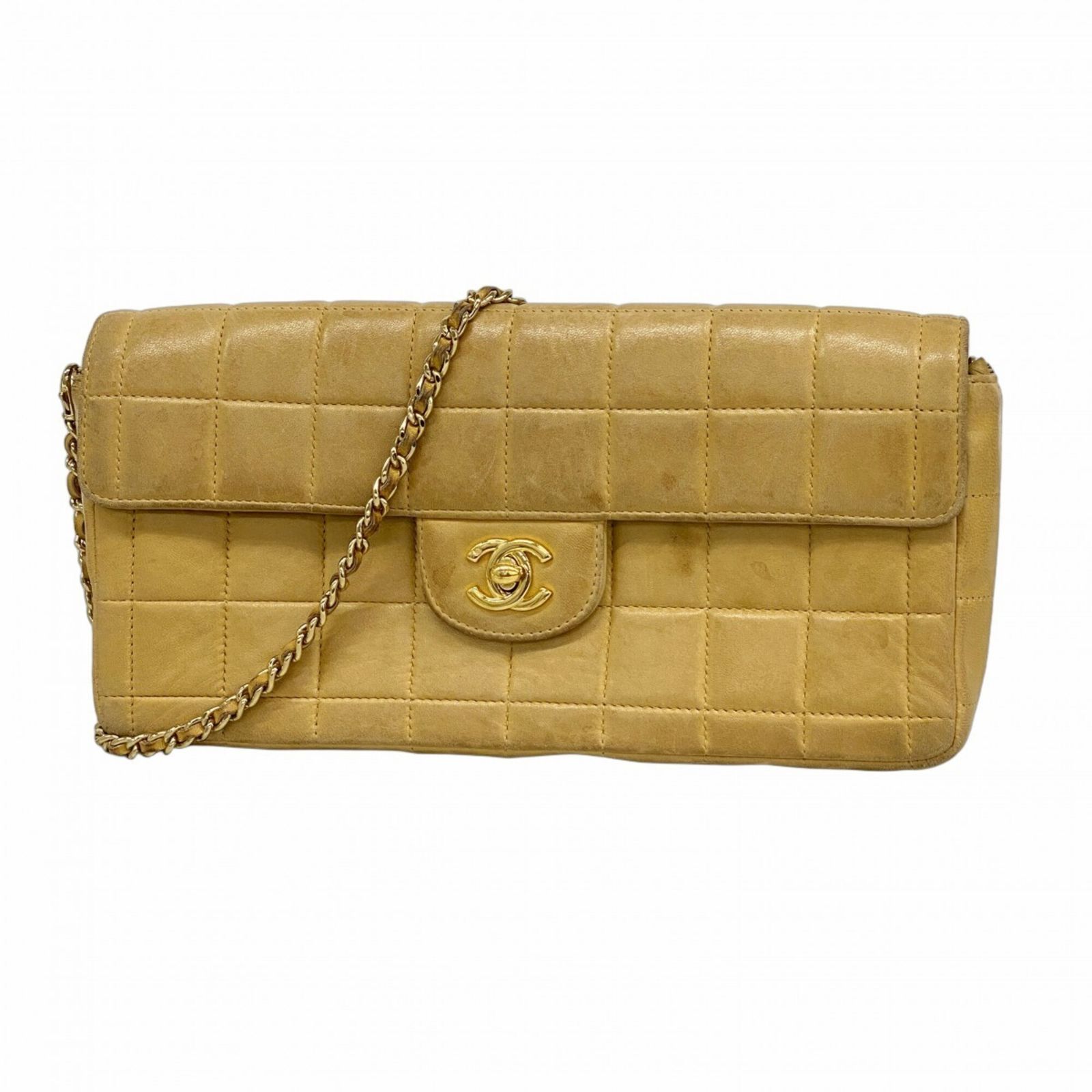 シャネル(Chanel) シャネル ショルダーバッグ チョコバー チェーンショルダー ラムスキン ベージュ レディース
