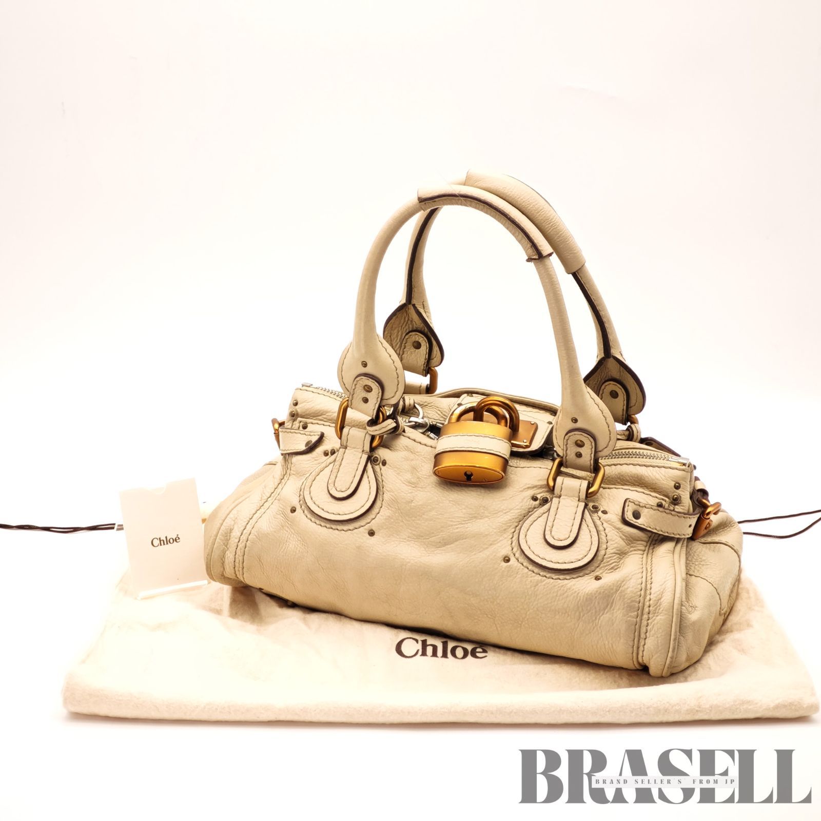 Chloe クロエ パディントン 7ESA02-7E422 バッグ ハンドバッグ 横長 筒 ミニバッグ付き アイボリー レディース パドロック 鍵 保存袋