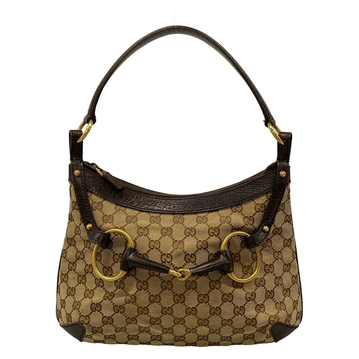 GUCCI(グッチ) ショルダーバッグ ホースビット,GG柄 114890 ダークブラウン×ベージュ レザー