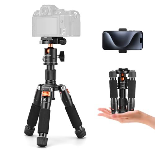 カメラ三脚K&F CONCEPT ミニ三脚、軽量でコンパクト360°ボールヘッド付きコンパクトカメラ三脚、52cmデスクトップ三脚、携帯電話ホルダー付きテーブル三脚、キヤノンg7x/ソニー/ニコン/富士フイルムに対応、最大荷重6kg S225A1+BH-2ｍａ