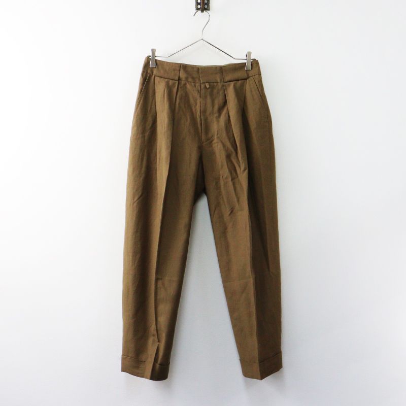 マーガレットハウエル MARGARET HOWELL SOFT WOOL LINEN トラウザーズ 2＼ブラウン パンツ ウールリネン タック【2400014981889】
