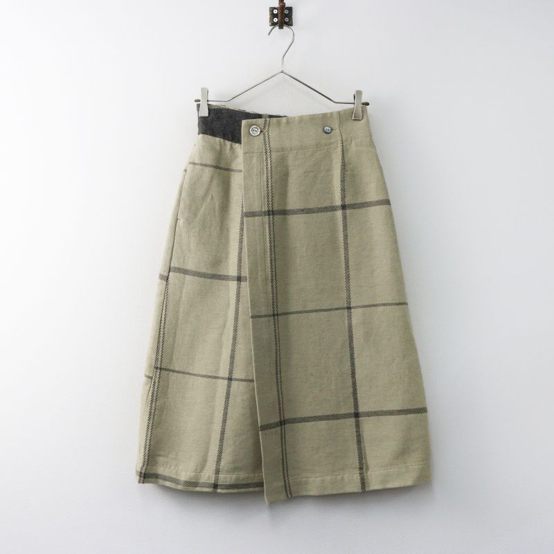 美品 パラスパレス PAL'LAS PALACE 格子柄ジャガード 巻きスカート 2 ベージュ×ネイビー┃ラップ ボトムス【2400014986464】