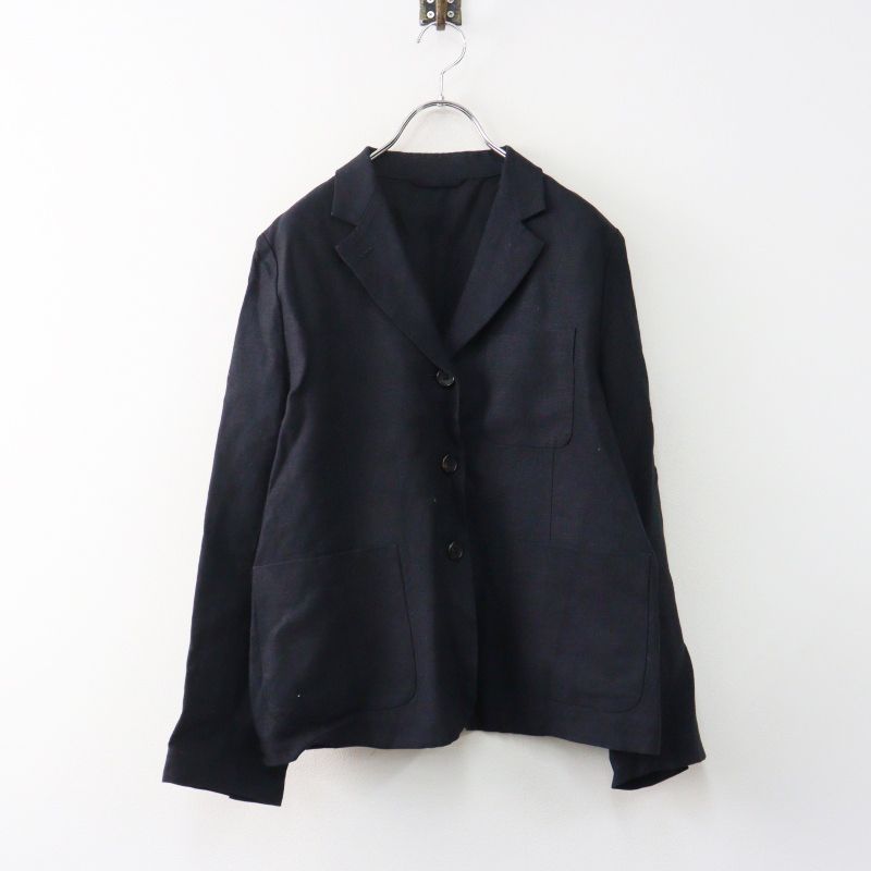 マーガレットハウエル MARGARET HOWELL LINEN HOPSACK リネン3Bテーラードジャケット 3＼ブラック 羽織り【2400014981933】