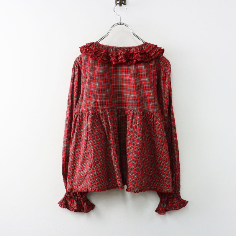 ピンクハウス　野ばらとチェリー刺繍タータンブラウス　タータンチェック 定価30800円 2024AW ピンクハウス PINK HOUSE 野ばらとチェリー刺繍