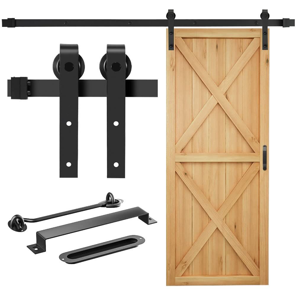 ☆新品☆Signstek 吊り引き戸レール バーンドア金具 6FT/1.83m リフォーム建具 引戸レール 扉引戸 簡易 室内 木製 ドア 引き扉 DIY 建具金物 アルミレール シングル片開き扉 トラックレール 片引き戸 J型 5段式 ブラ 333828cd
