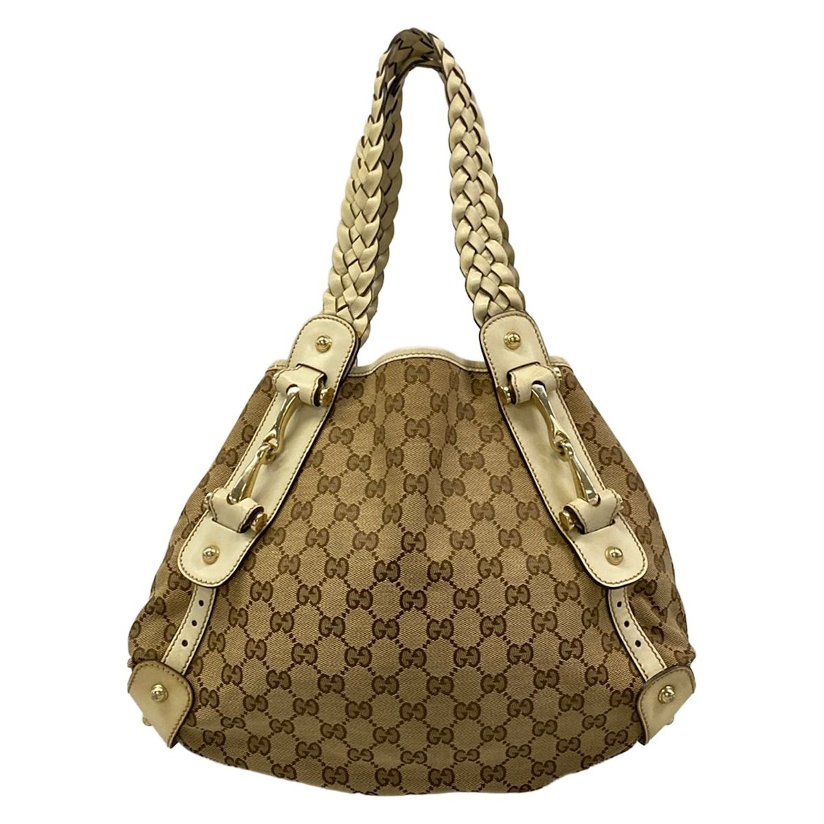 GUCCI(グッチ) トートバッグ GG柄,ホースビット 162900 ダークブラウン×ベージュ×アイボリー レザー