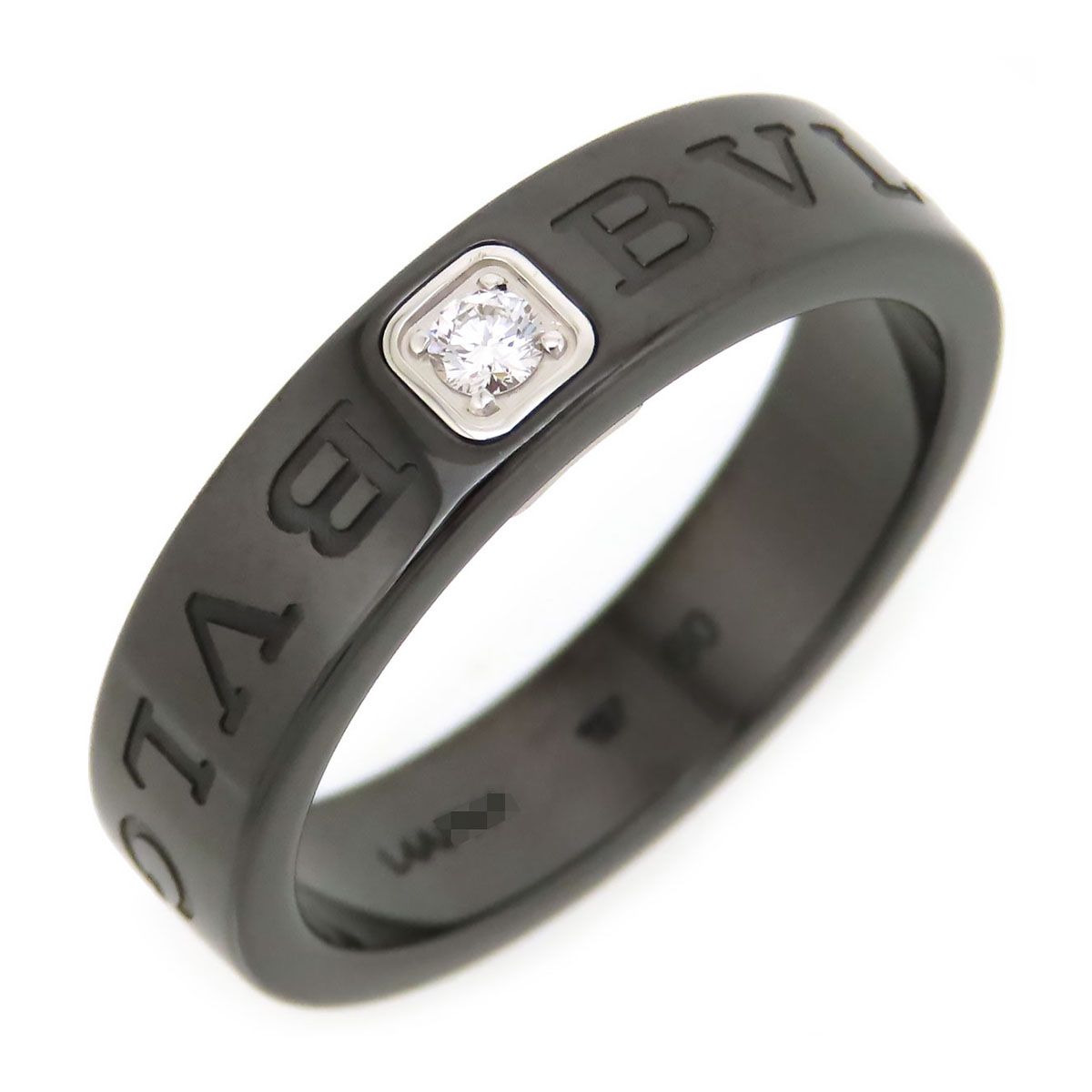 ブルガリ BVLGARI ダブルロゴ ブラックセラミック 1Pダイヤ#49リング ブルガリ ダブルロゴ リング #60 Au750 (K18WG) ブラックセラミック