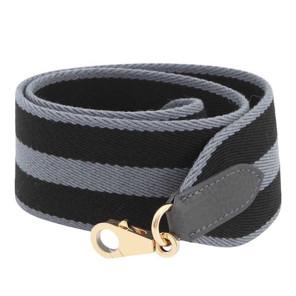 エルメス ショルダーストラップ グレー/ブラック/ゴールド金具 キャンバス HERMES ストラップ 72,820円