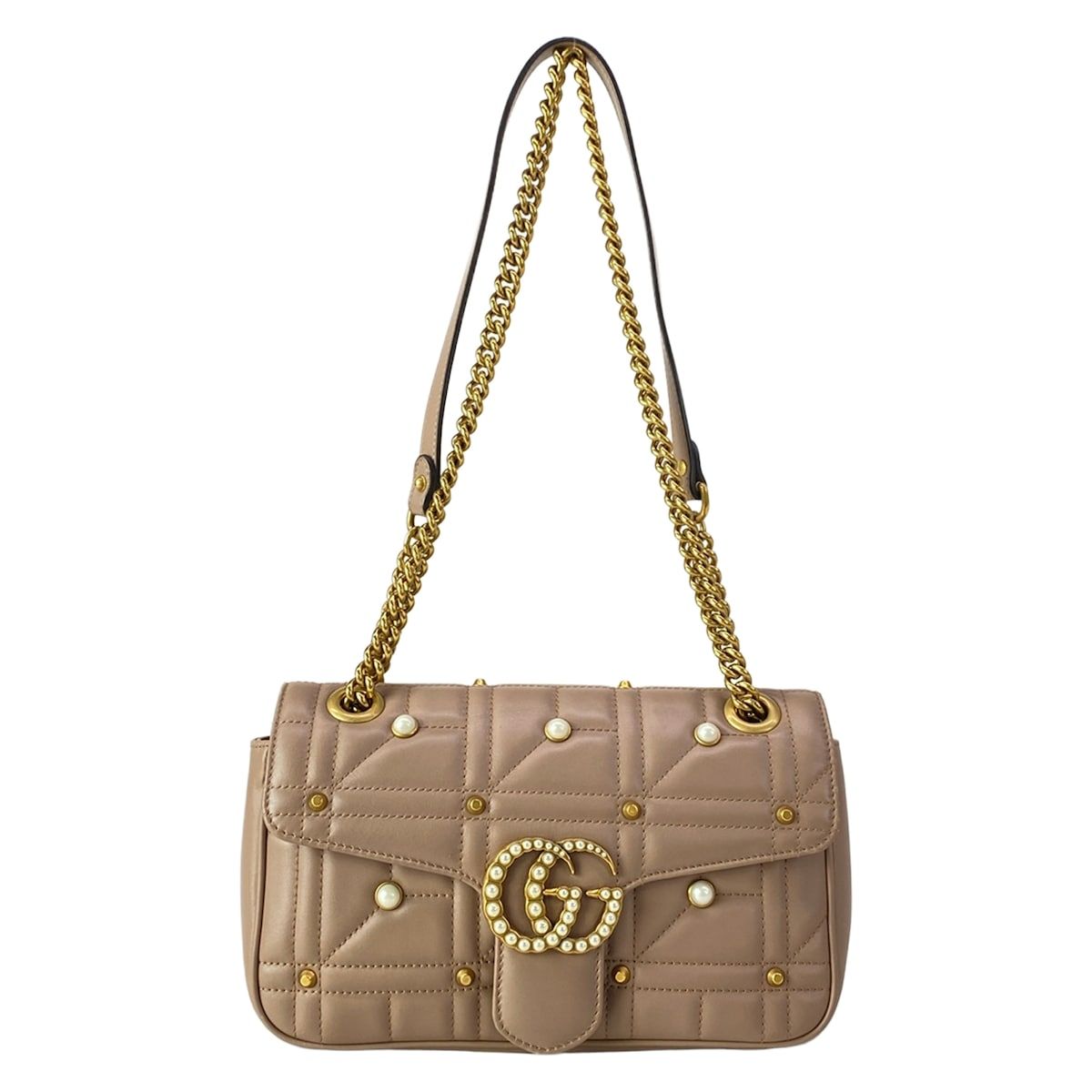 GUCCI(グッチ) ショルダーバッグ GGマーモント,GGマーモント キルティング スモール ショルダーバッグ 443497 ピンクベージュ レザー