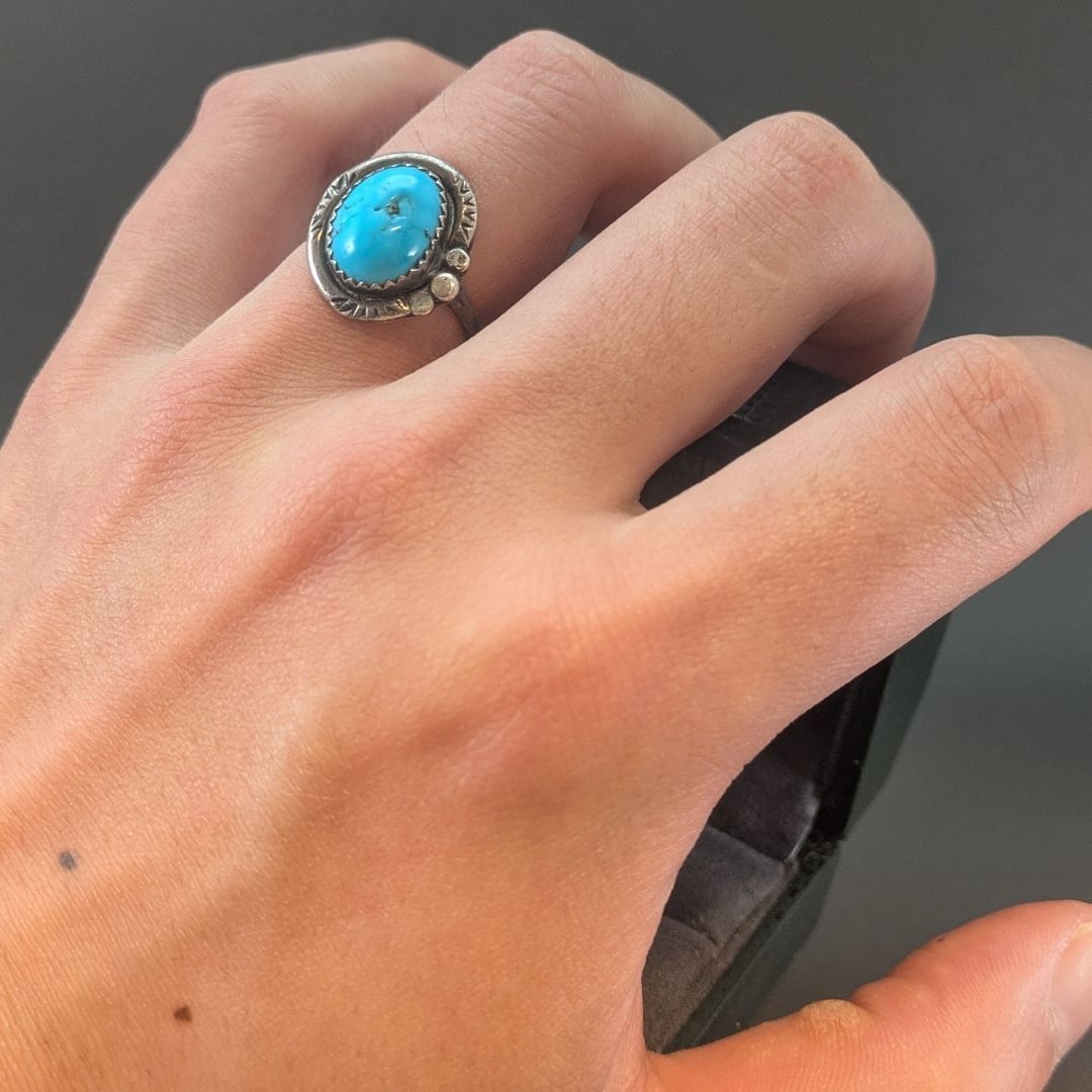 ヴィンテージ ナバホスタイル ターコイズ スターリングシルバーリング