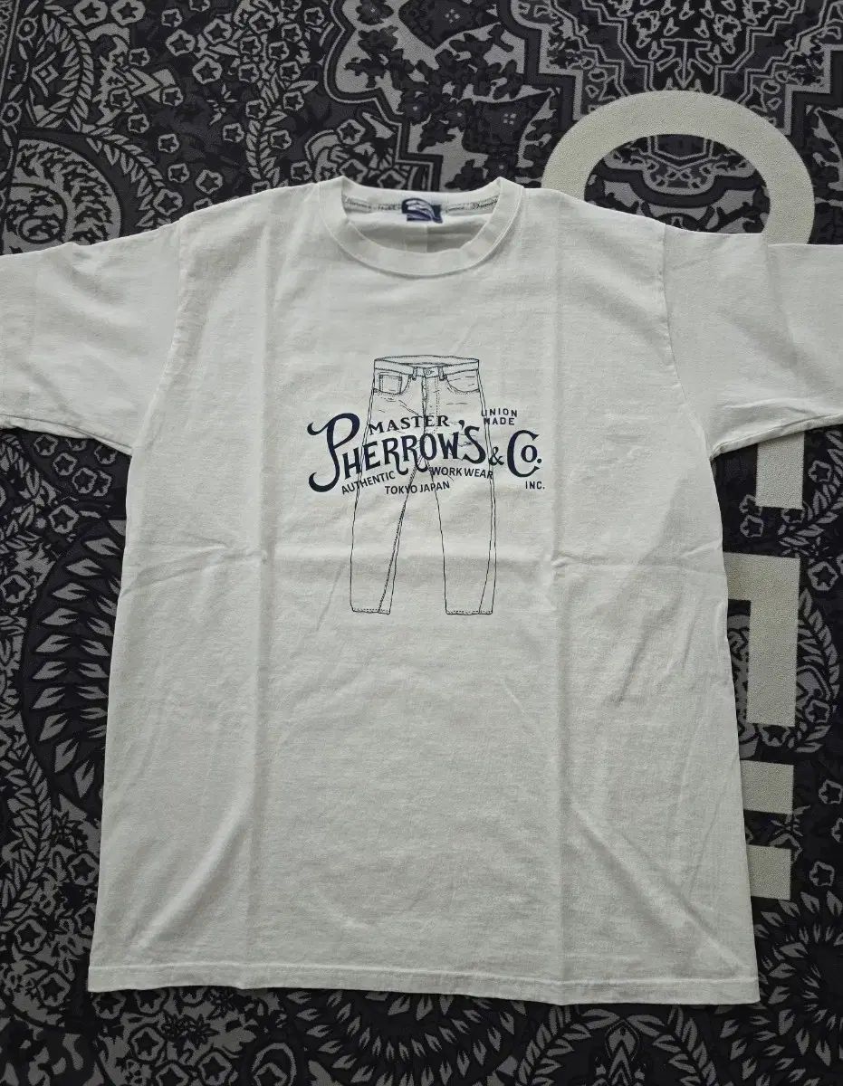 XXL Pherrow's(フェローズ) デニム プリント 白 Tシャツ